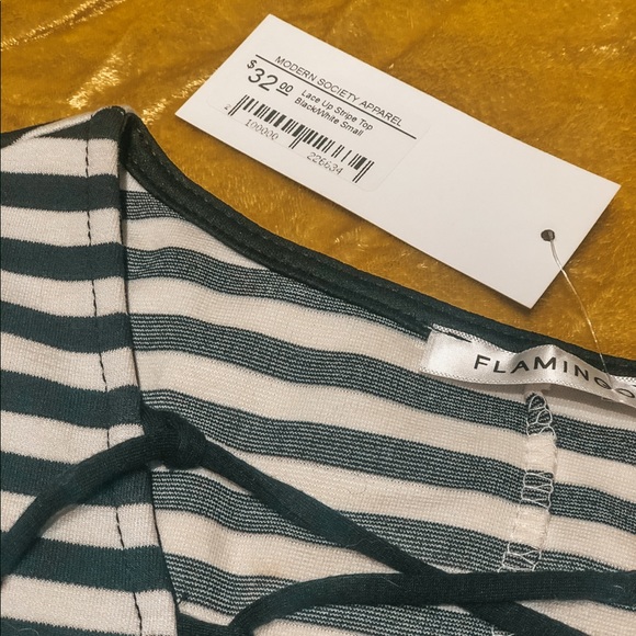 FLAMINGO | NWT Lace up Stripe top - Picture 4 of 5